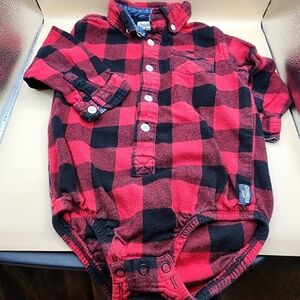 OshKosh Baby 24 Months One Piece Body Suit Red Black Plaid Long Sleeve